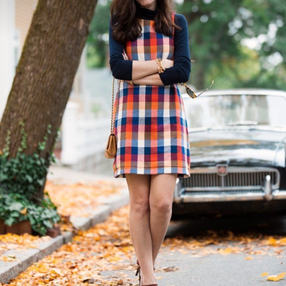 Kiel James Patrick Plaid Mini Dress in Navy, Orange, Red, Cream